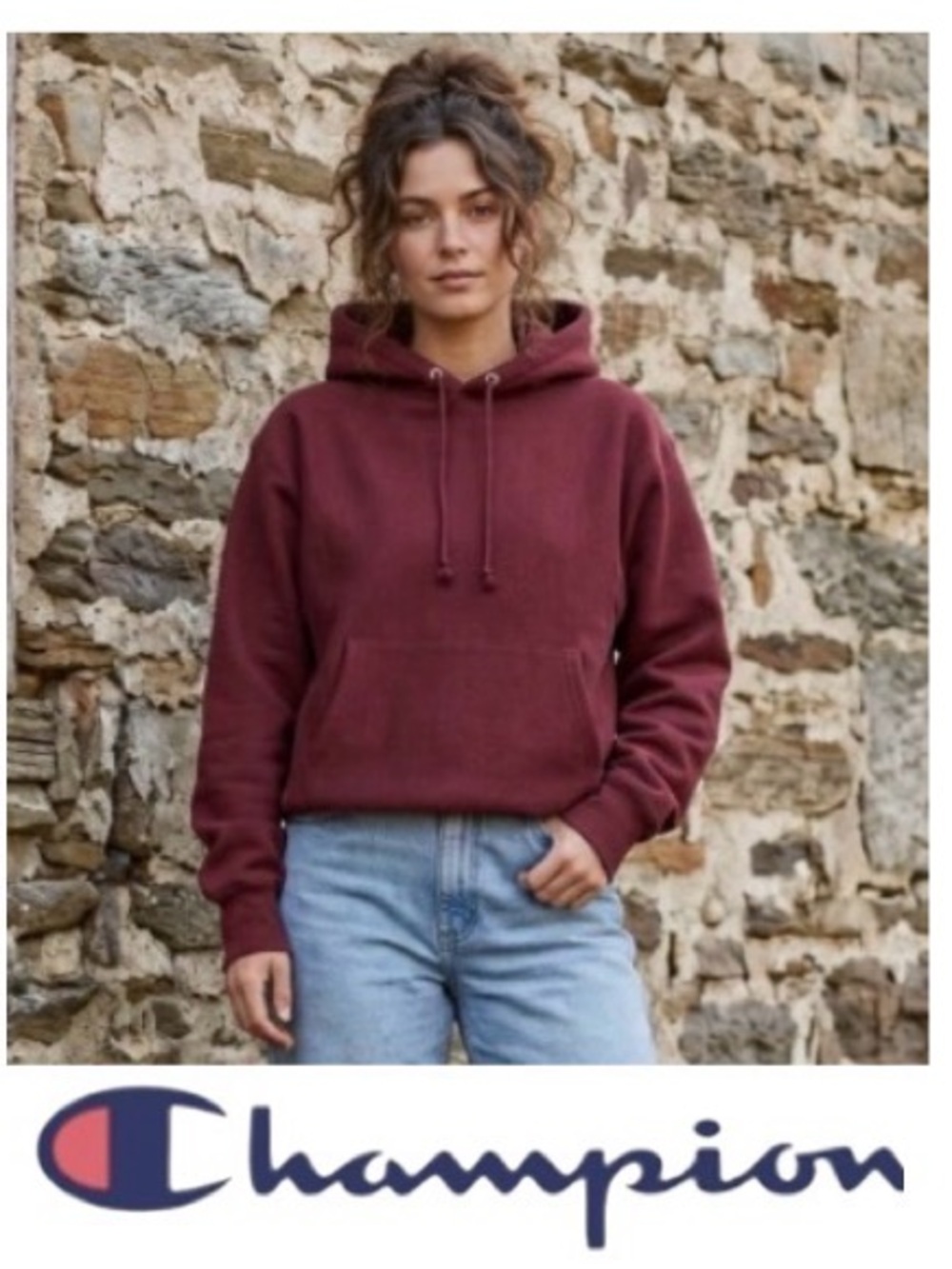 Size Small Champion Classic Cotton Blend Reverse Weave Red Hoodie Sweatshirt